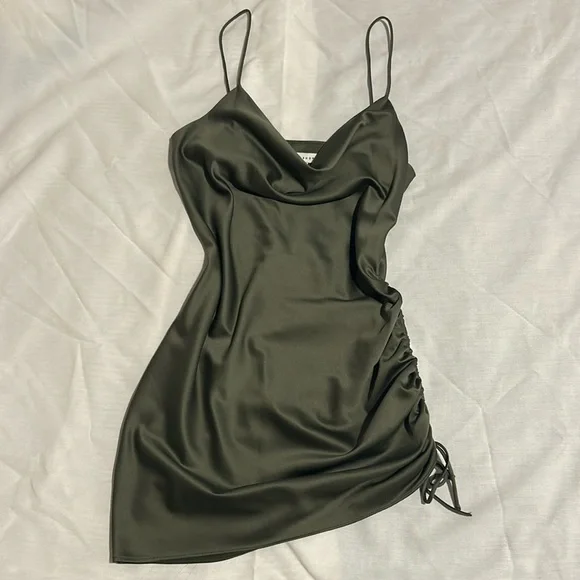 Topshop Cowl Neck Green Satin Asymmetrical Mini Dress - Picture 1 of 3